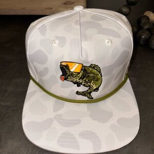 White Camo Hat with Fish Embroidery